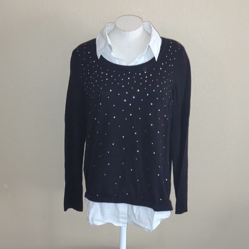 Chico’s Diamonte Shine Braylynn Pullover Rhinestone Layered & Collared S…